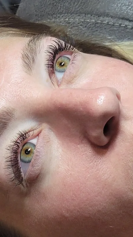 Close-up of a polished classic lash set